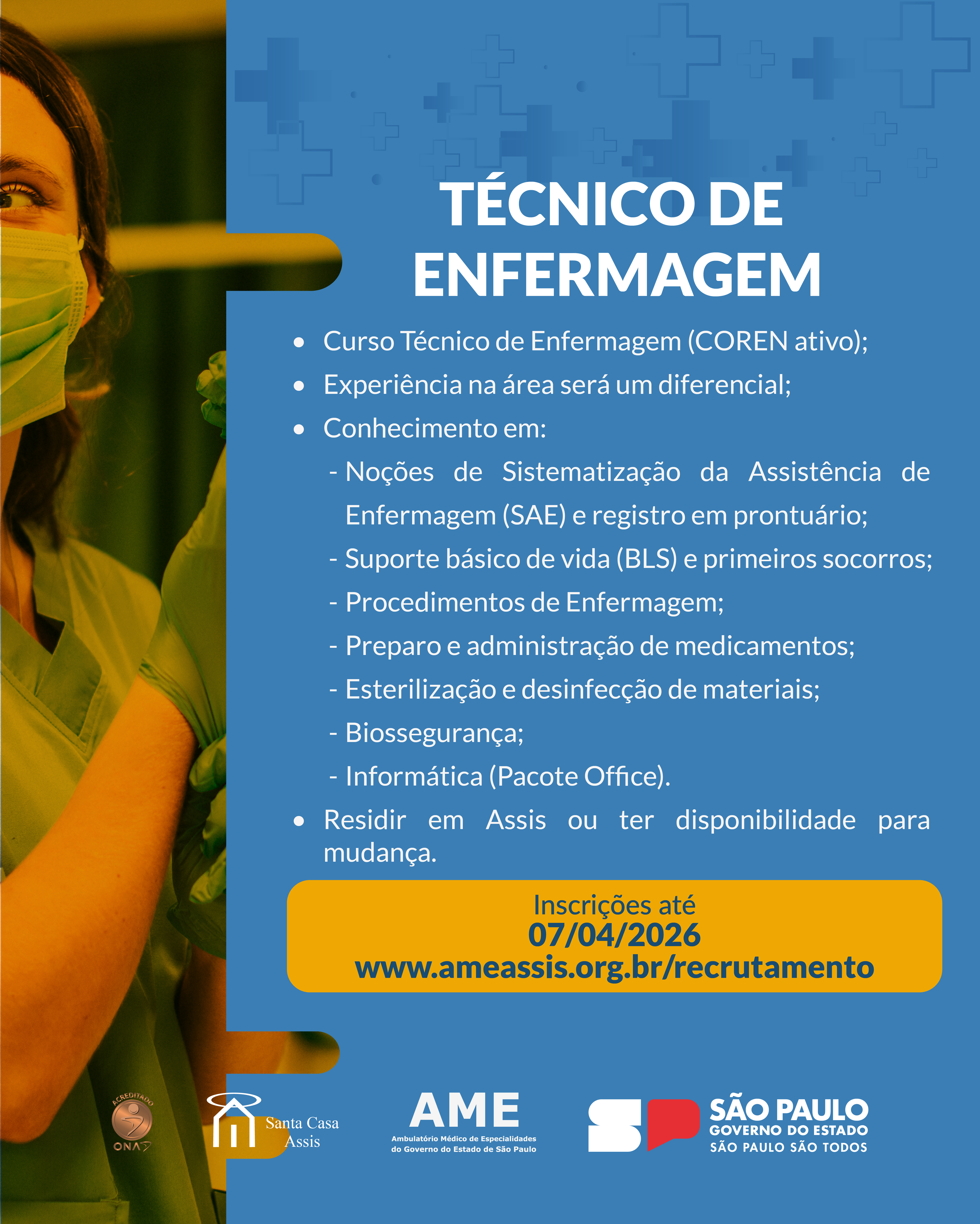 OPORTUNIDADE AME ASSIS - TÉCNICO DE ENFERMAGEM