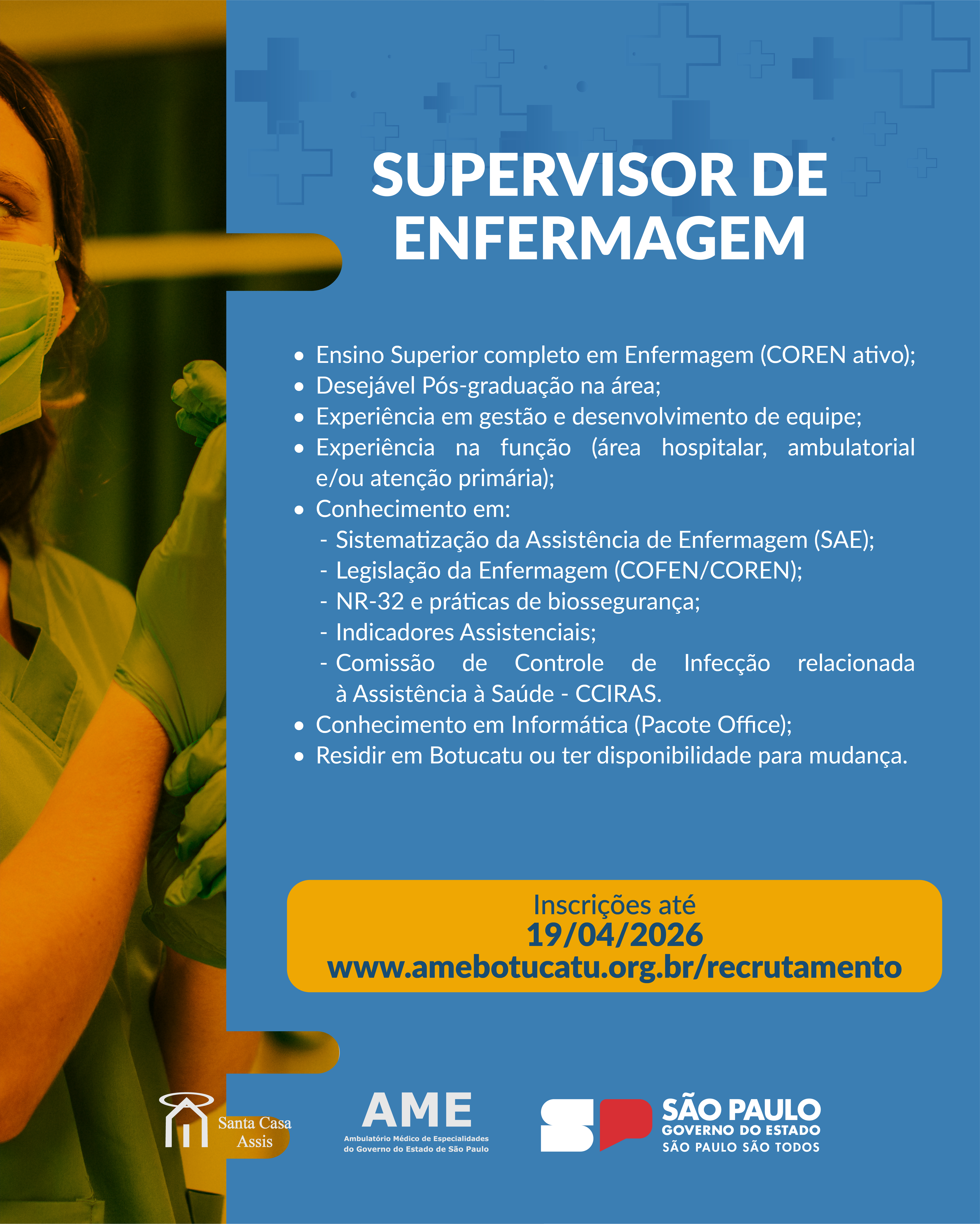 OPORTUNIDADE AME BOTUCATU - SUPERVISOR DE ENFERMAGEM